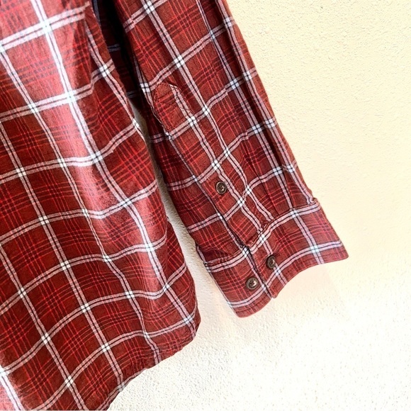 TOAD&CO Organic Cotton Wash & Wear red plaid button down shirt western men’s XL - Picture 8 of 12